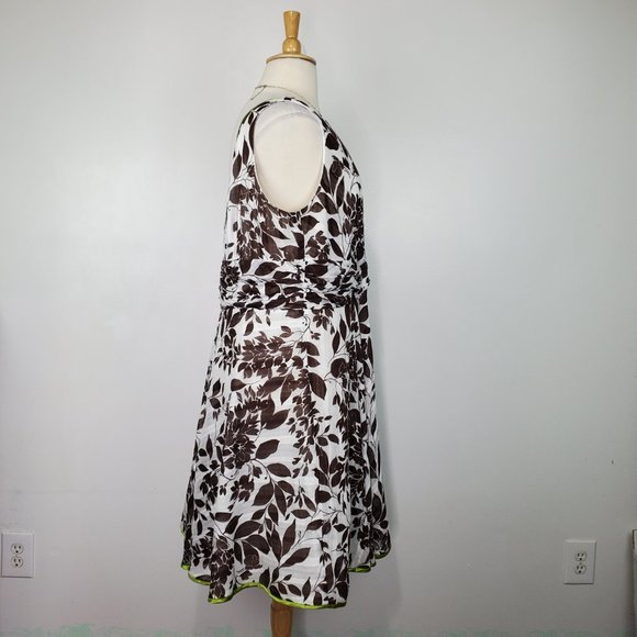 Robbie Bee Brown White Green Leaf Leaves V-Neck Sleeveless Dress Size 22W - Picture 6 of 15